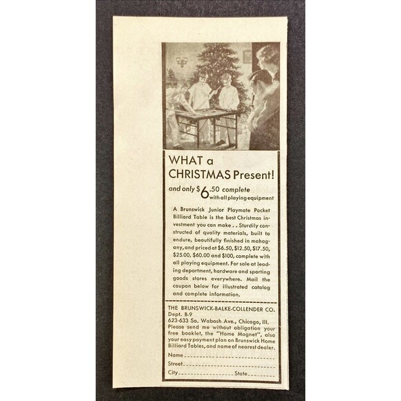 Brunswick-Balke-Collender What A X-mas Gift-Pocket Billiard Table  Print Ad 1931 - Picture 3 of 3